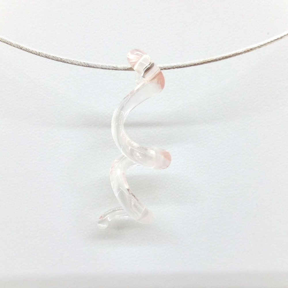 Pale Pink Glass Twist Silver Necklace